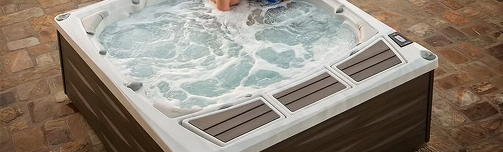 Hot tub on a backyard patio